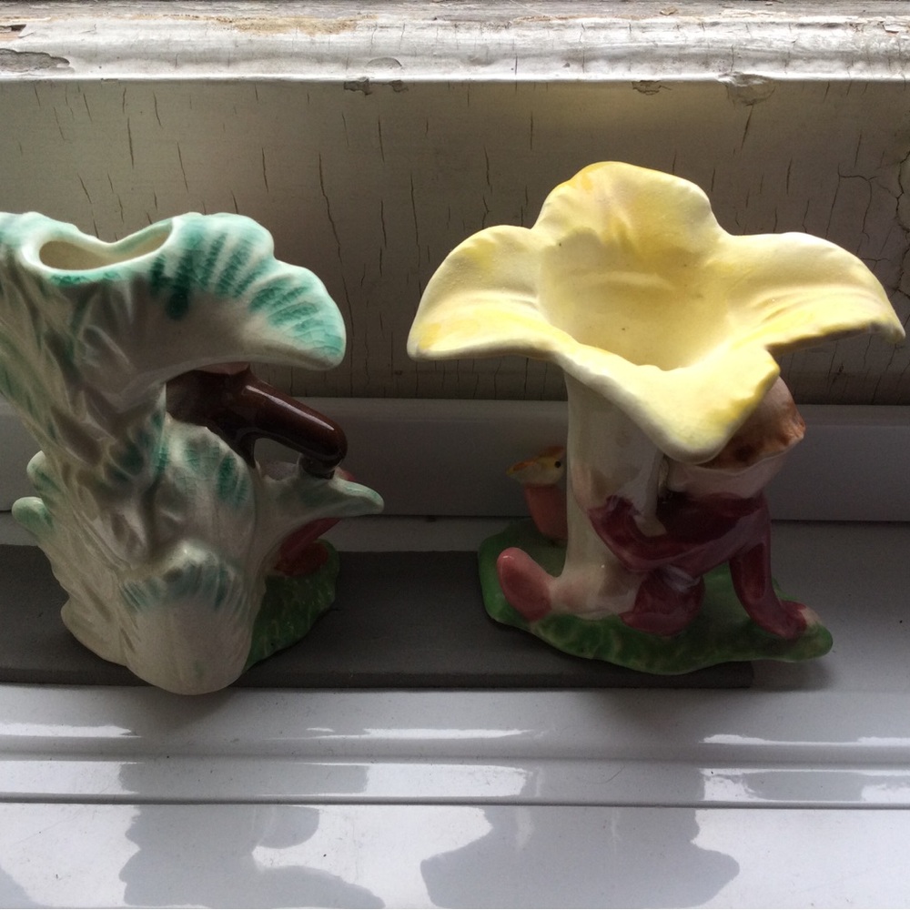 Antique Vintage Playful Imps Ceramic Floral Vases - Picture 4 of 5